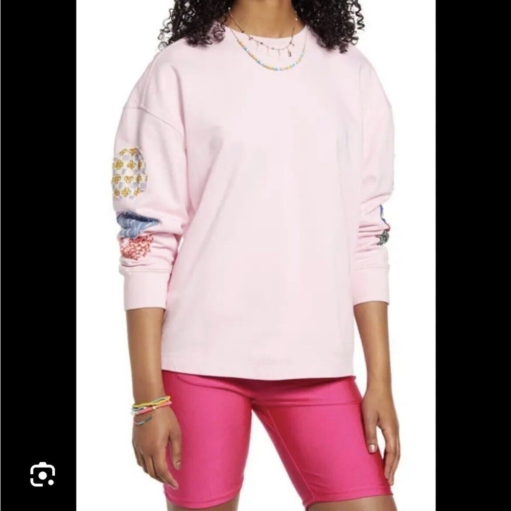 BP Brass Plum Nordstrom NWT baby pink opal flowers crew neck sweatshirt